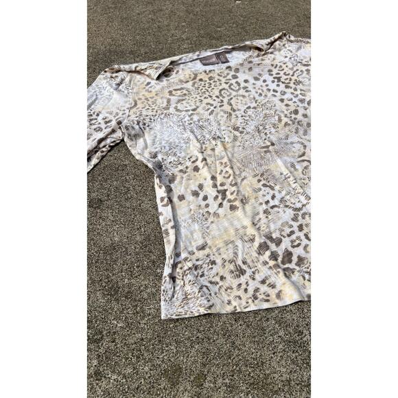 Chicos Blouse Women Size 0 White Brown Leopard Half Sleeve Top Lightweight - Picture 2 of 4